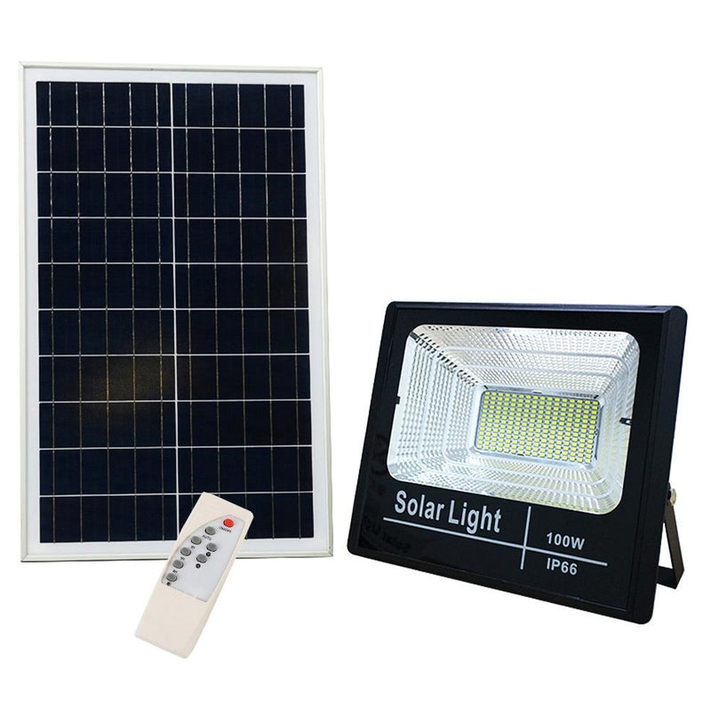 Proiector LED cu panou solar si telecomanda, IP66