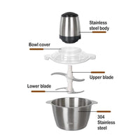 Tocator electric carne si legume, 4 lame inox, 2 viteze, capacitate mare, bol inox - imagine 8