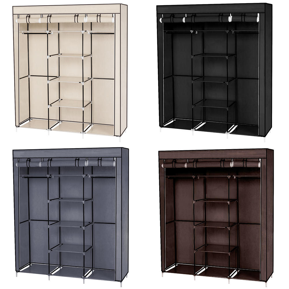 Dulap textil 3 compartimente pentru haine, inchidere prin fermoar, 130 x 45 x 170 cm