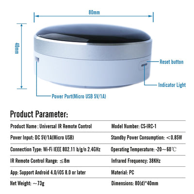 Telecomanda universala SMART pentru aerul conditionat, TV, cu control de pe telefon prin WIFI