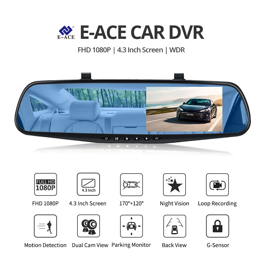 Oglinda retrovizoare 4.5 inch cu camera HD 1080P, DVR auto, cu microfon si difuzor incorporate + camera suplimentara marsarier