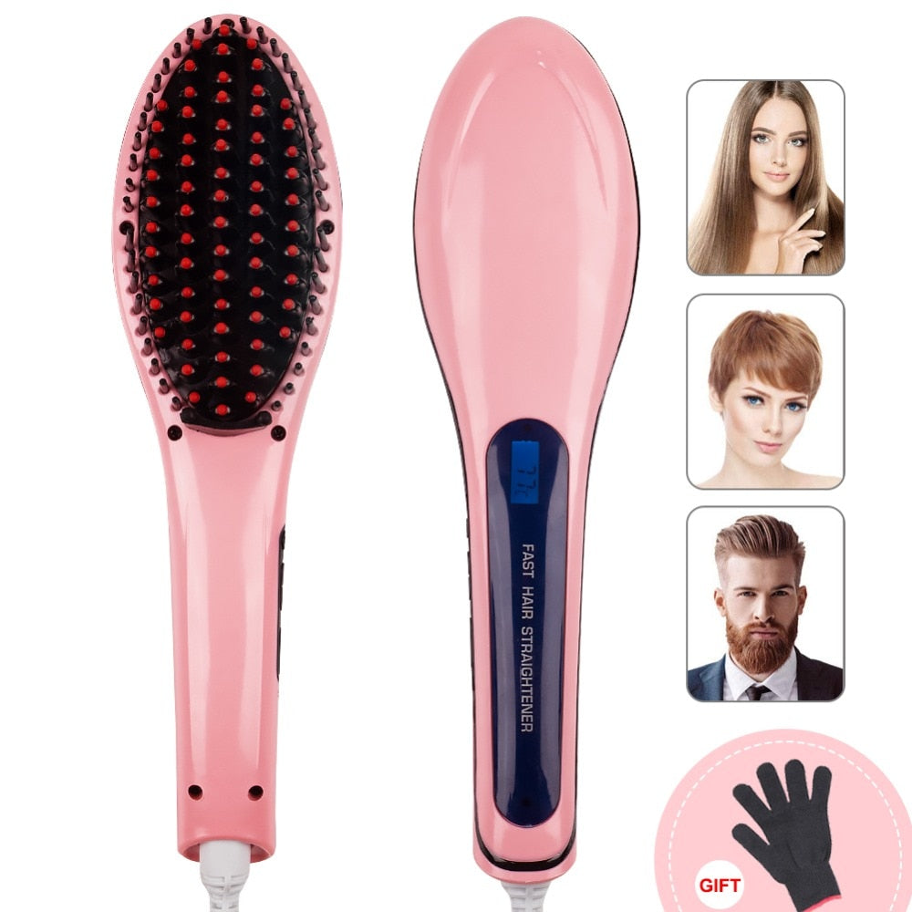 Perie electrica pentru indreptarea parului, cu ecran LCD, Straight Brush, Roz