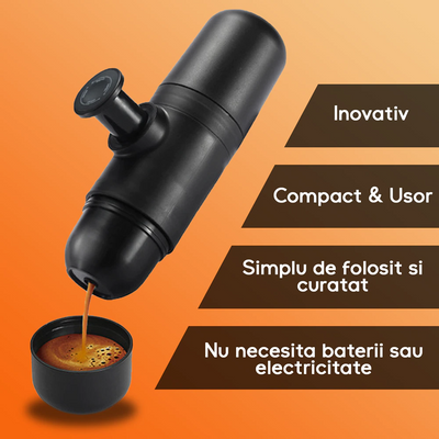 Espressor manual portabil cu cescuta incorporata, pentru voiaj