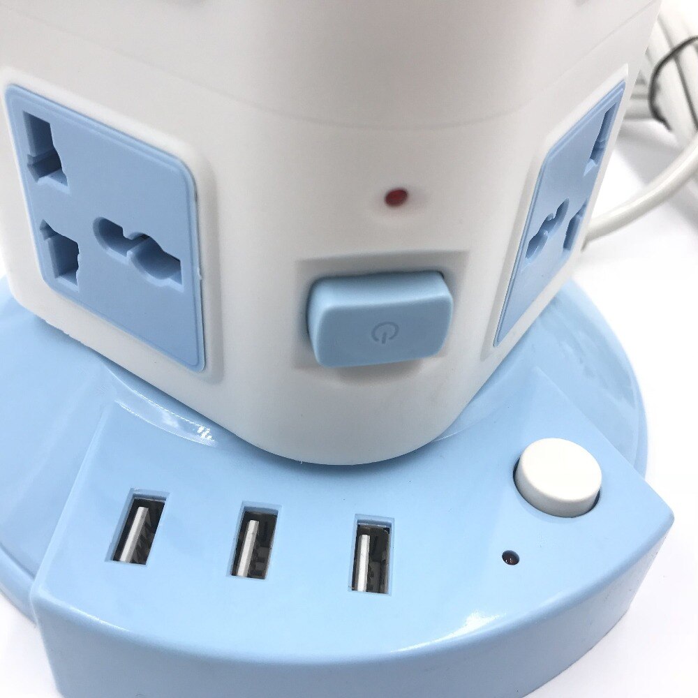 Prelungitor turn / vertical cu 12 Prize 3 porturi USB, 3 Intrerupatoare, alb/albastru