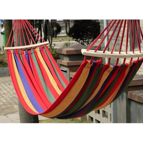 Hamac XL din bumbac cu bara de lemn, prindere metalica