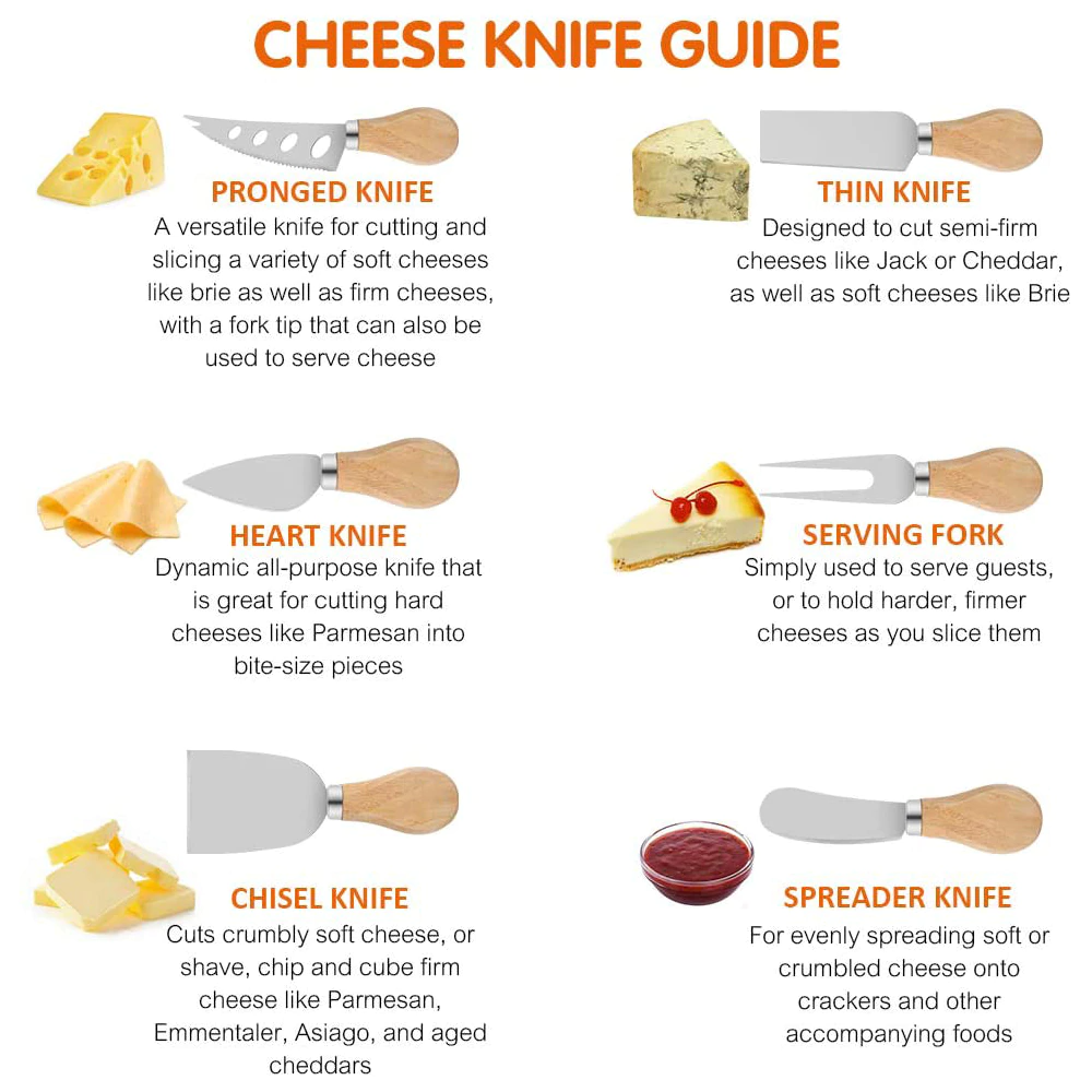 Set 6 cutite cu maner de lemn pentru branzeturi