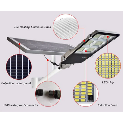 Lampa solara stradala LED SMD, cu panou solar, telecomanda si brat montare