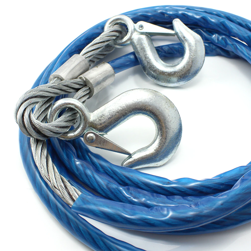 Cablu din otel  pentru tractare auto, carlige de remorcare cu siguranta, 8mm x 4M, capacitate 3 tone