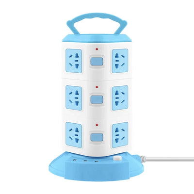 Prelungitor turn / vertical cu 12 Prize 3 porturi USB, 3 Intrerupatoare, alb/albastru,