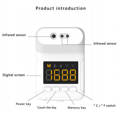 Termoscanner digital K3S non contact cu infrarosu, termometru cu scanare rapida 0,5 S, de perete, afisaj LCD, memorie