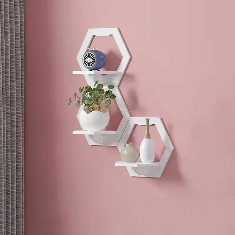 Set 3 rafturi decorative in forma de hexagon, patrat sau rotund, alb