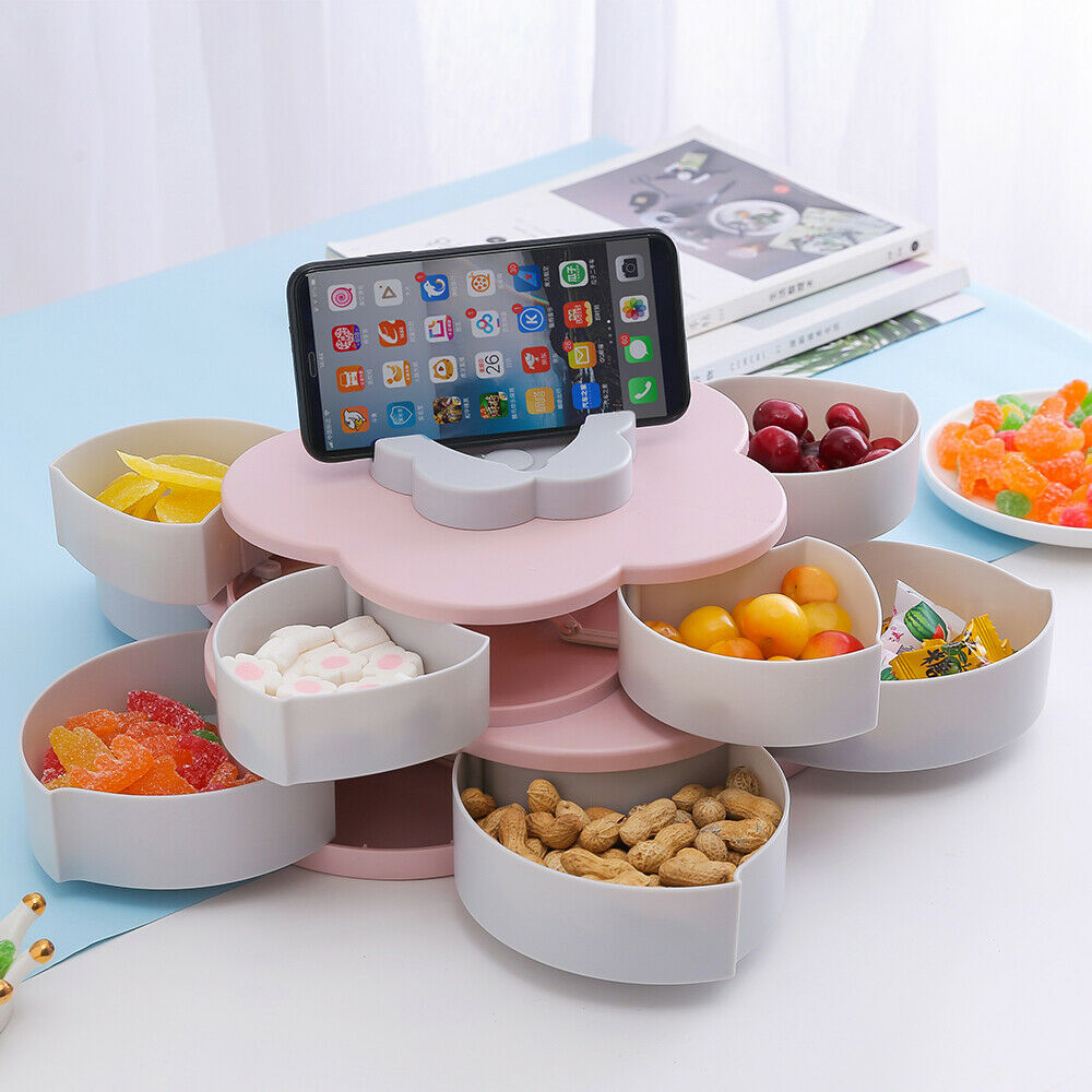 Cutie pentru bomboane in forma de floare, cu compartiment rotativ, 2 nivele