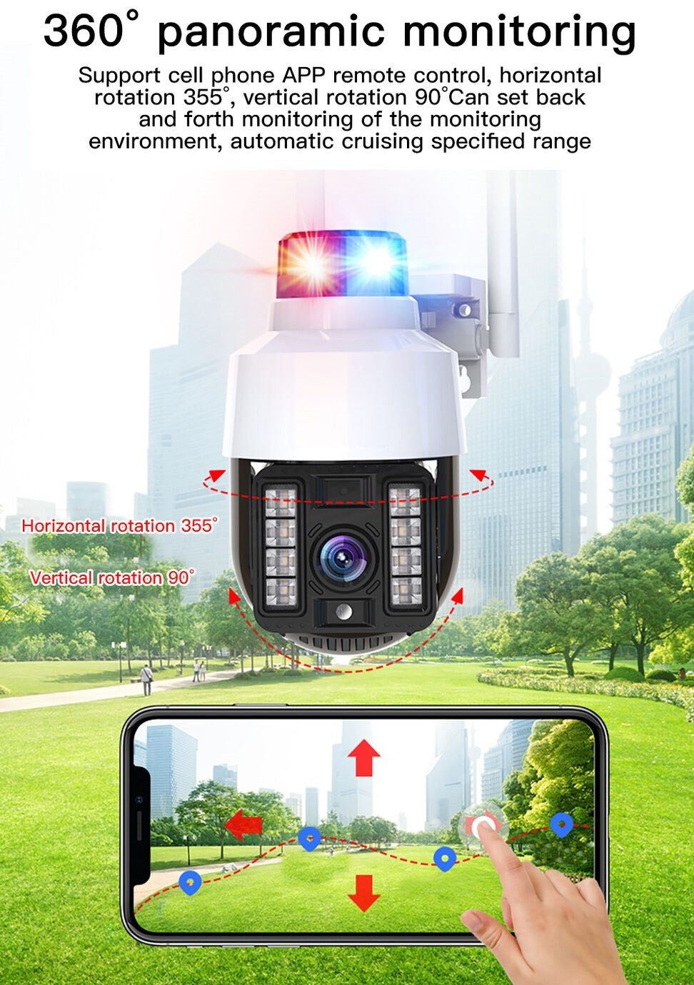 Camera supraveghere WIFI 1080p, cu sirena, vedere color noaptea, Rotire 360, V380 pro