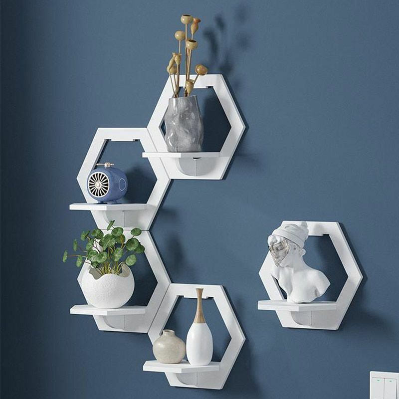 Set 3 rafturi decorative in forma de hexagon, patrat sau rotund, alb