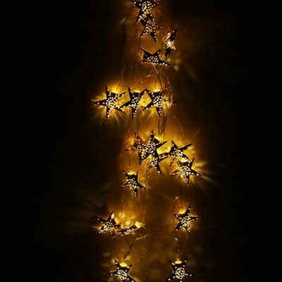 Instalatie LED pentru Craciun cu 20 stelute aurii, 4m, culoare alb cald