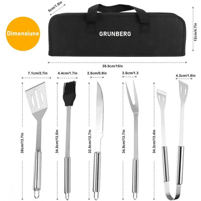 Set ustensile din inox pentru gratar, 5 piese, Grunberg