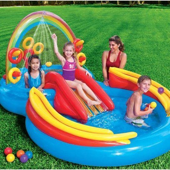 Piscina gonflabila cu tobogan 2.95 x 1.90 x 1.35 M, Intex Rainbow - Tenq.ro