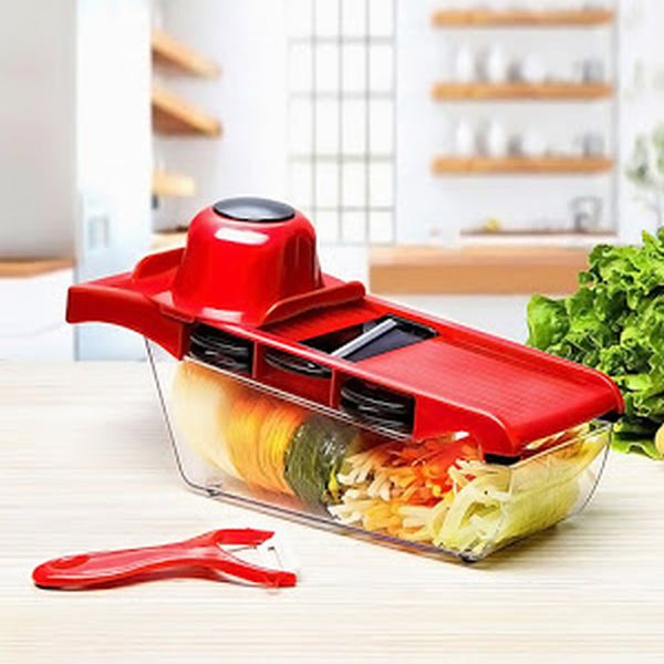 Razatoare 6 in 1 pentru Legume si Fructe – Lame Inox, Suport Protectie, Feliere & Julienne