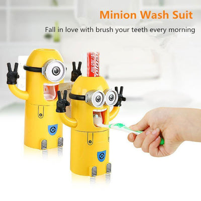 Dozator pasta de dinti cu suport pentru 2 periute, model Minions