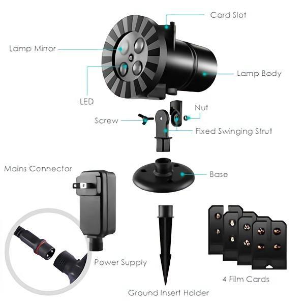 Proiector LED interior/exterior cu 4 diapozitive interschimbabile - Tenq.ro