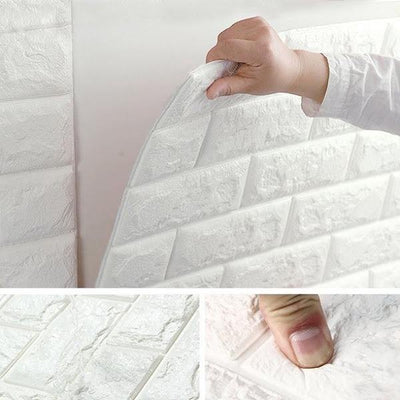 Tapet 3D caramizi albe, auto-adeziv pentru interior, 70 x 77 cm - Tenq.ro